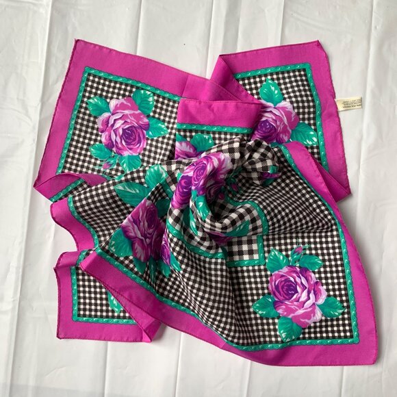 Accessories - Glentex Italy Vintage Scarf Gingham Floral